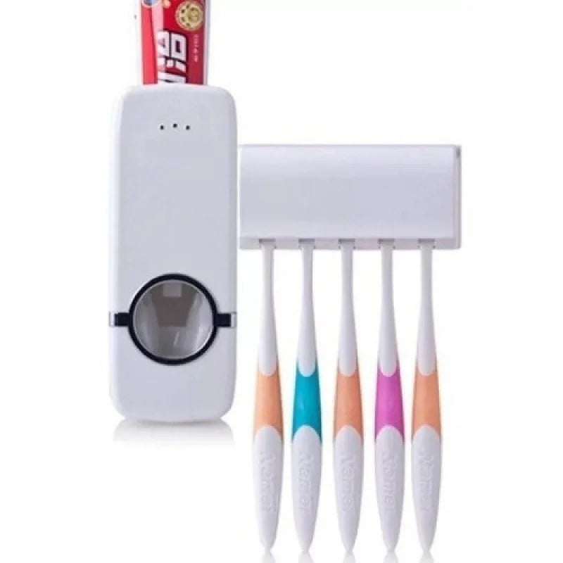 Kit 2 em 1 Porta escova de dentes e dispensador de pasta de dente